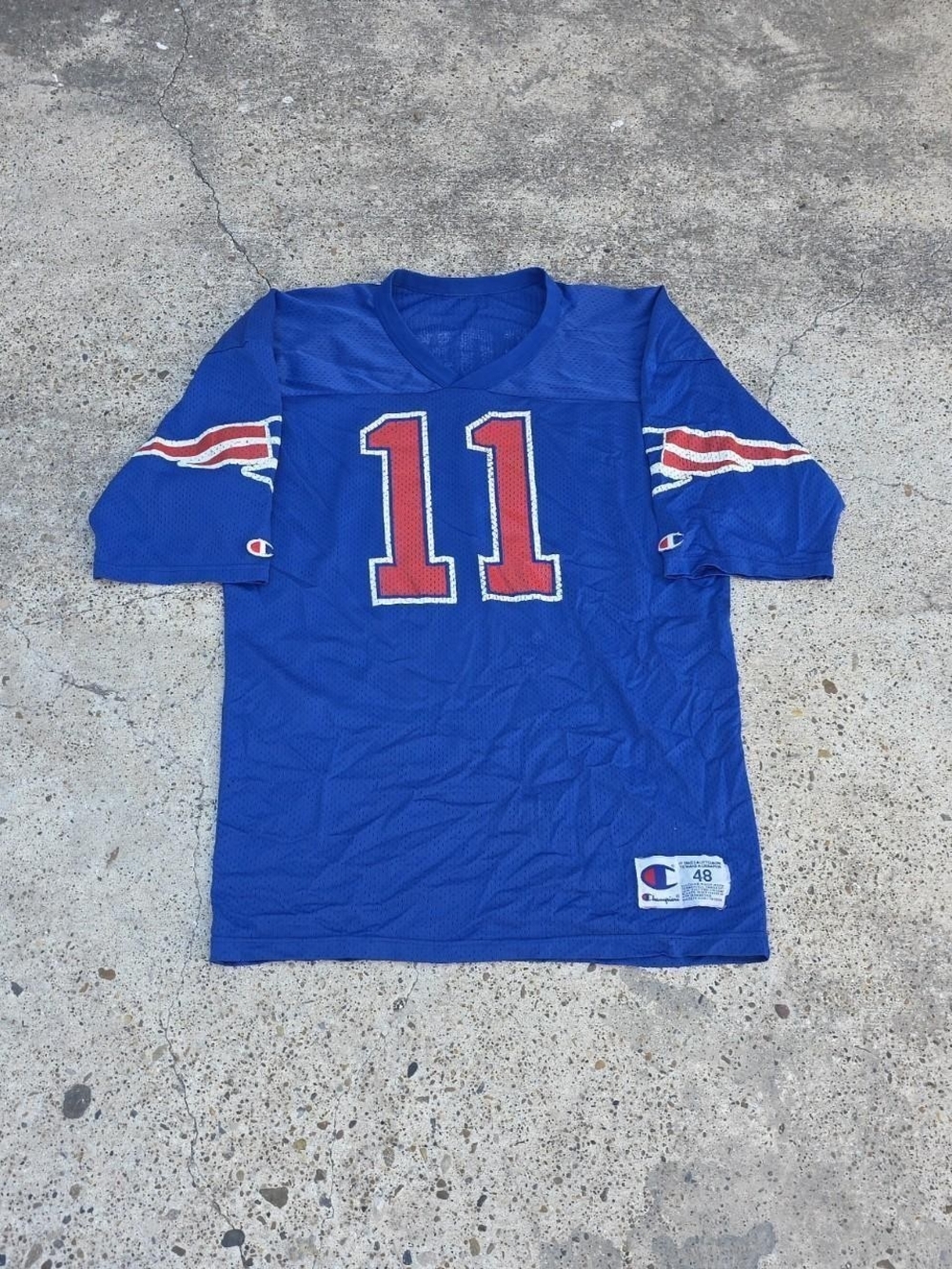 Vintage Drew Bledsoe New England Patriots Jersey Champion Blue Size 48 RUNS SMAL